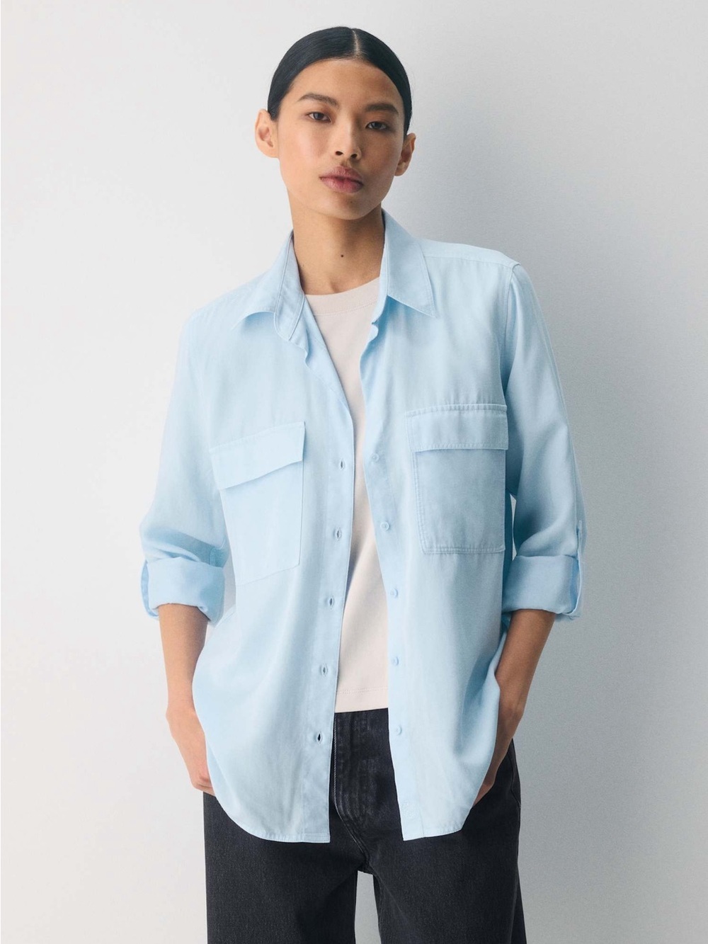 Aritzia BABATON - Utility Button Down Shirt - Size X-Small - Light Blue
